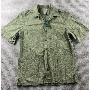 LL Bean Tropics Shirt Button Up Camp Shirt Seagrass Leaf Print Mens Small NEW